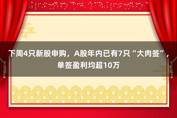 下周4只新股申购，A股年内已有7只“大肉签”，单签盈利均超10万