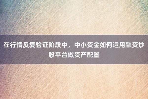在行情反复验证阶段中，中小资金如何运用融资炒股平台做资产配置