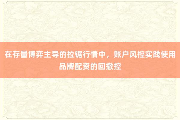 在存量博弈主导的拉锯行情中，账户风控实践使用品牌配资的回撤控