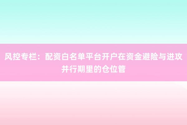 风控专栏：配资白名单平台开户在资金避险与进攻并行期里的仓位管