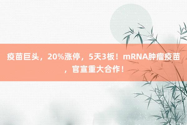 疫苗巨头，20%涨停，5天3板！mRNA肿瘤疫苗，官宣重大合作！