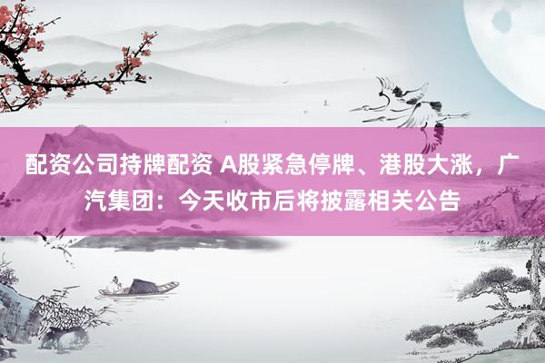 配资公司持牌配资 A股紧急停牌、港股大涨，广汽集团：今天收市后将披露相关公告