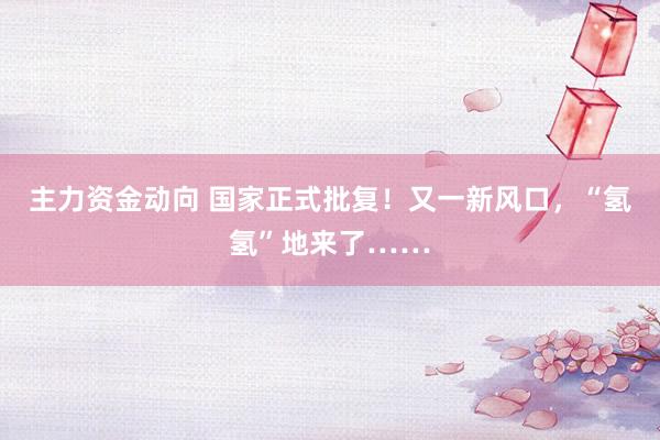 主力资金动向 国家正式批复！又一新风口，“氢氢”地来了……